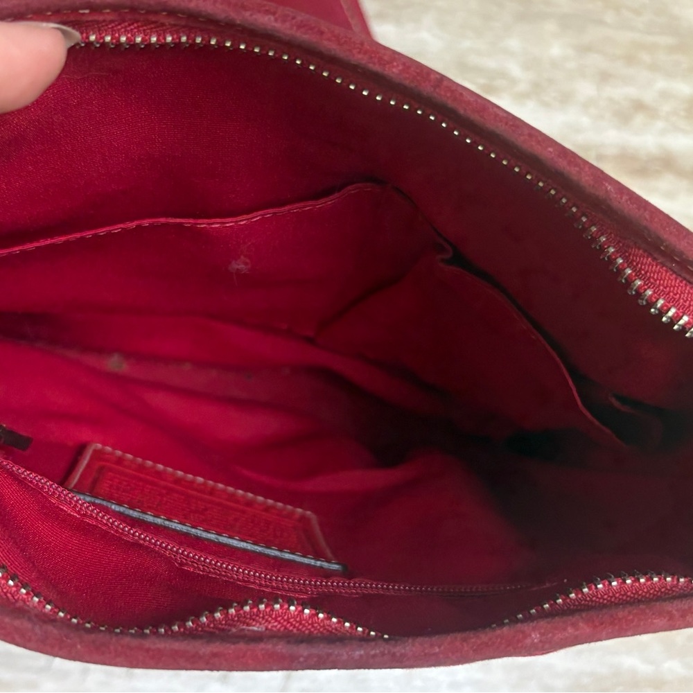 Coach Red Signature Crossbody Bag + Pouch Set Leather Trim - Picture 8 of 10